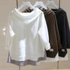 Dimanaf 2023 New Plus Size Women Hoodies & Sweatshirts Full Sleeve Patchwork Loose Solid Casual O-Neck Autumn Basic Tops 2023 Hat T-Shirt New Pullover