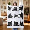 Black Cat Flannel Nap Blanket, Air Conditioning Blanket, Suitable for Office, Outdoor, Camping, Travel, Halloween and Christmas