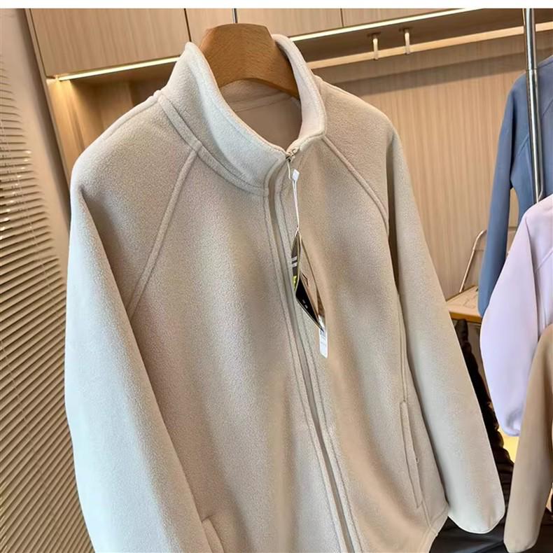 Damska Kurtka Sherpa z Polarowym Podszyciem w Górskim Stylu Outdoor z Kołnierzem Stojącym - Dwustronna, Pogrubiona, Ciepła, Codzienna Odzież Wierzchnia