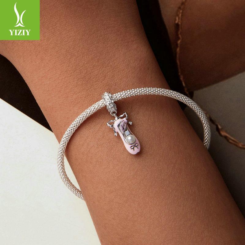 Pink Sweet Ballet Shoes Diy Pendant Accessories, Dream Princess Wind S925 Sterling Silver Bracelet Beaded