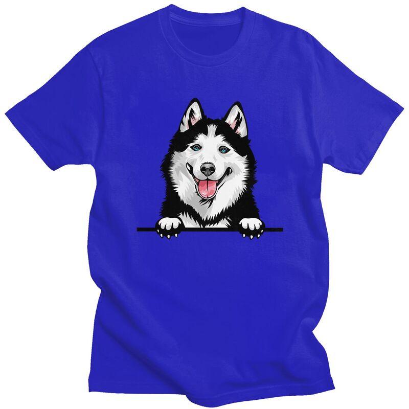 Custom Siberian Husky T Shirts Men Pure Cotton Tee Tops Alaskan Malamute Dog Tshirts ShortSleeve Tshirt Clothes
