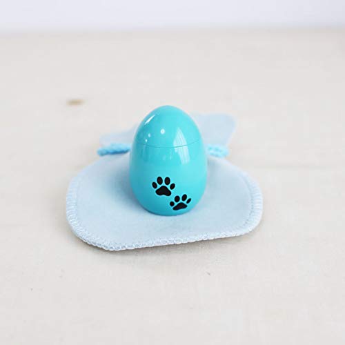 Mini Urn with Paw Print, Egg-Shaped, for Divided Ashes, Pet Memorial Service, Includes Pouch (Blue)