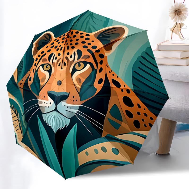 1pc JaguarAutomatic Open/close Folding Umbrella, Compact Portable Travel Umbrella, Perfect Birthday/Holiday, Cute Umbrella y036