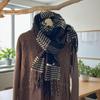 Blue Plaid Tassel Scarf: Versatile Warm Neck Warmer for Women & Couples - Autumn/Winter 2025