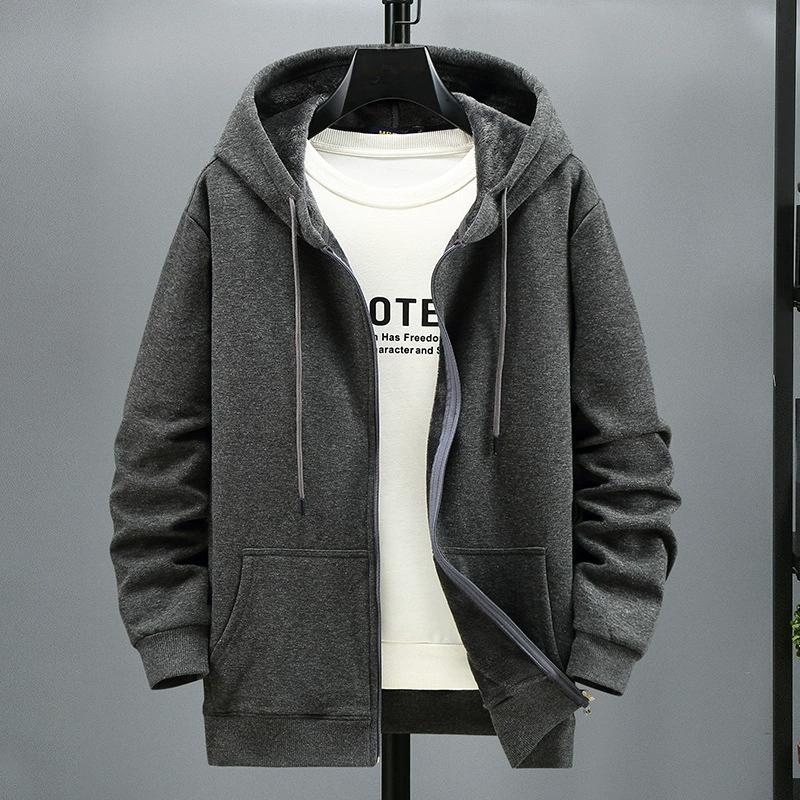 

Velvet Hooded Cardigan Men s Autumn and Winter Trend Fashionable Jacket with Added Fat and Oversized Loose Fit 9XL сірий