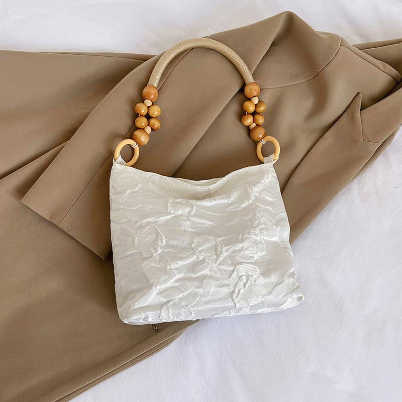 Fashionable And Simple Nylon Bucket Bag With Charming Bead Accents For Everyday Use