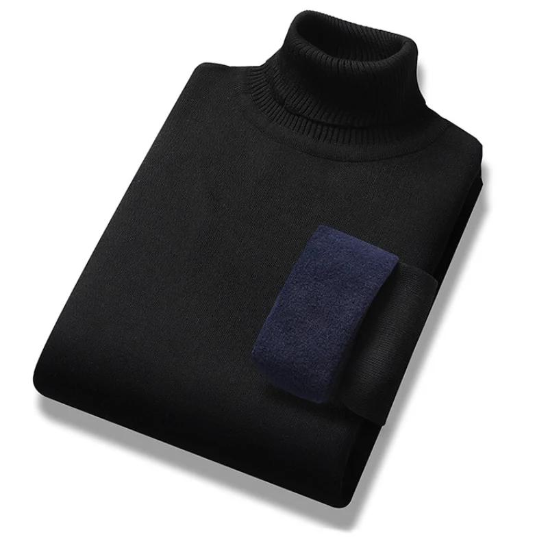 2024 Zimní Pánský Hrubý Fleecový Rolák Jednobarevný Ležérní Slim Svetr s Dlouhým Rukávem Teplý Pletený Svetr Klasické Košilové Pulovry