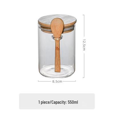 ZISIZ Japanese Style Glass Storage Jar with Bamboo Lid and Spoon