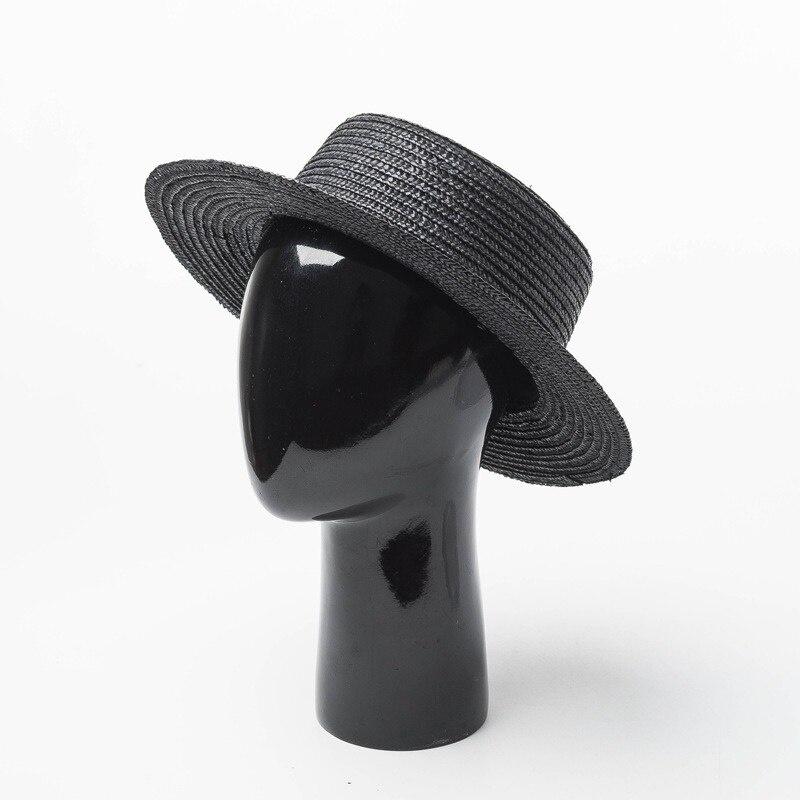 Spring and Summer New Simple Light Board Black Straw Straw Flat Top Hat Sun Protection Sunshade Travel Flat Straw Hat