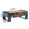Coffee Table with Wood Grain, Handle-less Drawer, Storage Compartment and Rear Storage Compartment, Storage On Both Sides, Anthracite.