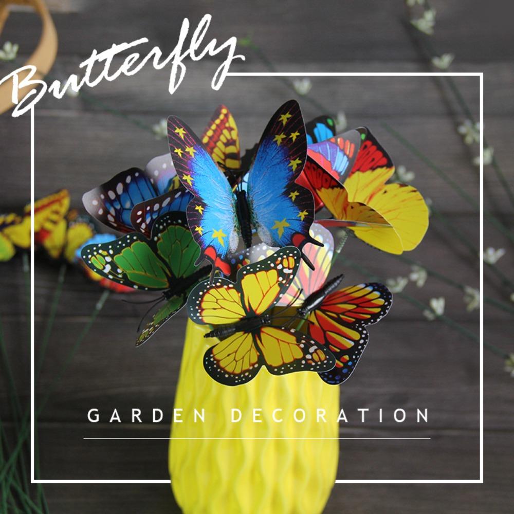 20pcs/lot 3D PVC Simulation Butterfly Outdoor Garden Decoration Creative Horticultural Arrangement Simulated Plug-in Butterfly