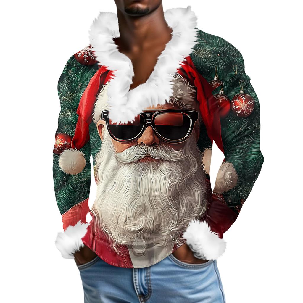 Herren Lässiges Weihnachten Bedrucktes Plüsch V-Ausschnitt und Fleece Langarm-Sweatshirt