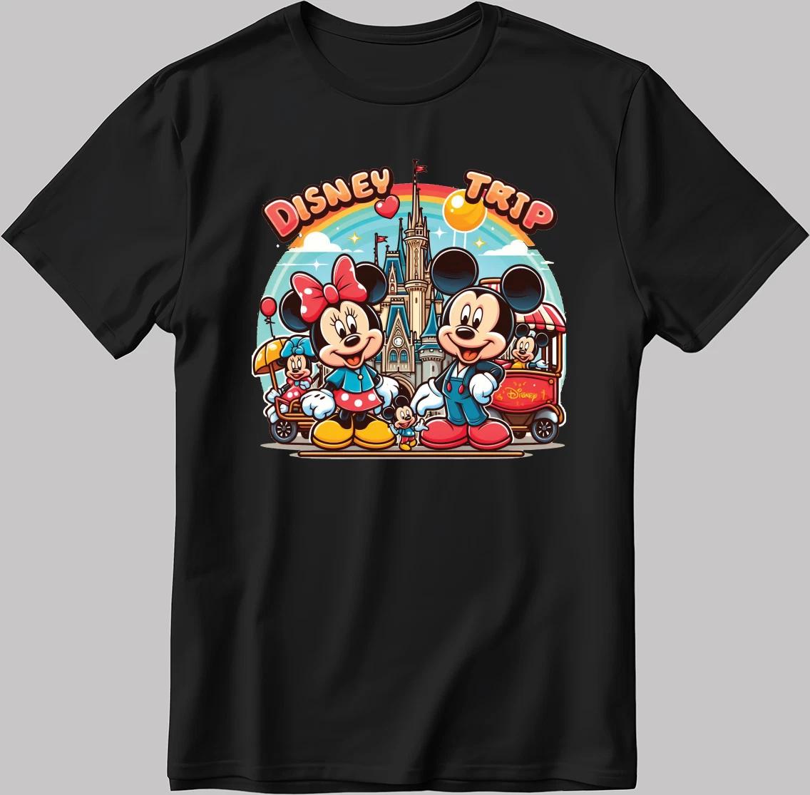 Disney Characters Short Sleeve White-Black Men s / Women N613 M