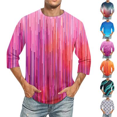 Men'S Round Neck Three-Quarters Sleeve Top Casual Fashion T-Shirt