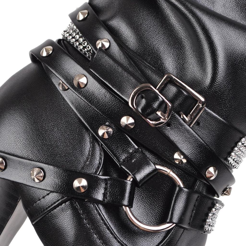 J/Winter New High Heel Thick Heel Round Toe Short Boots European and American Feng Shui Diamond Belt Decorative Women's Boots