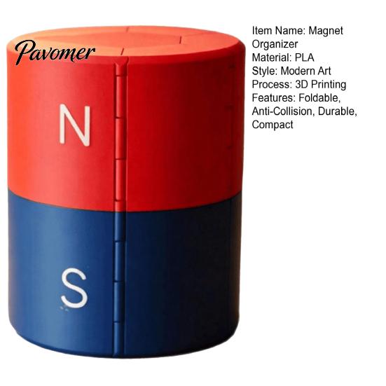 Portable Magnet Container 3D Printed Storage Organizer, N/S Pole Separated Roll-Up Magnetic Case Holder, Foldable Cylinder Container, Desktop Sorting