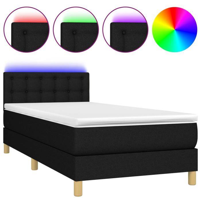 Maison Exclusive - Slatted Bed Base with Mattress and LED Black 90x200cm Fabric