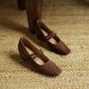 New Inside Heightened Single Shoes Women's Square Toe Shallow Mouth Double Buckle Lace-Up Mary Jane Single Shoes