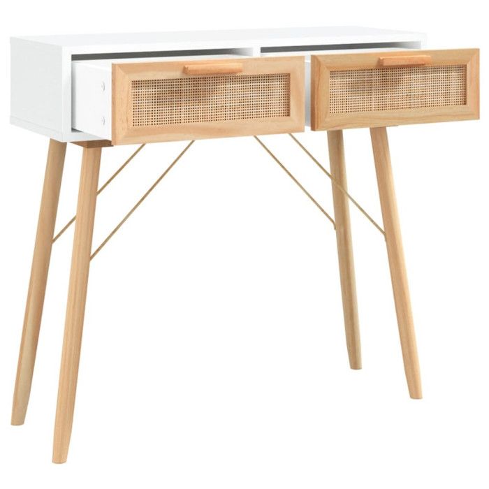 VidaXL Table console Blanc 80x30x75 cm Bois massif pin /rotin naturel 345624