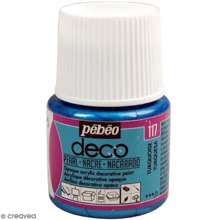 Peinture acrylique - PEBEO - Déco Nacré - 45 ml - Bleu Turquoise - Finition brillante