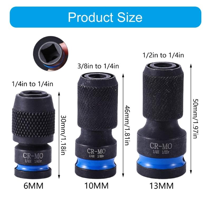1/2" Square Drive to 1/4" Hexagonal Sockets Adapter Secure Grip Four Flutes Design AntiCorrosion For Professional DIY Projects