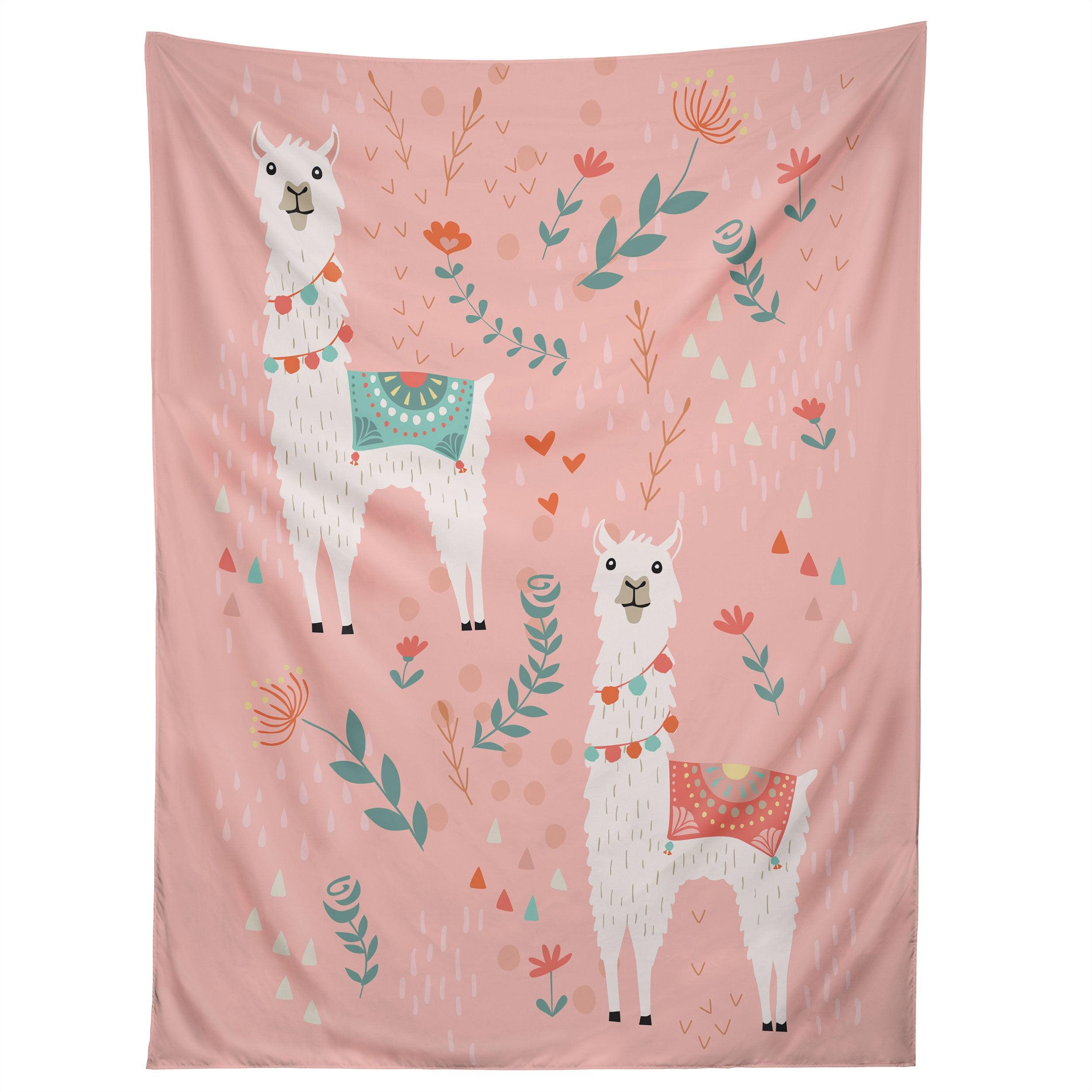 LOVELY LLAMA ON PINK tapestry 75x100