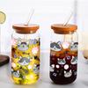 Niedliches Katzenmuster 3D-Druck 16oz Glasbecher Mason Einmachglas Wasserflaschen mit Bambusdeckel & Strohhalm Trinkglasbecher Soda Eiskaffeebecher