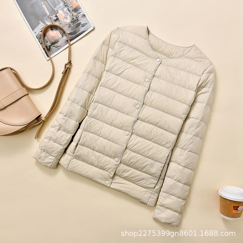 New light and thin down jacket women's round neck warm liner short large size jacket autumn and winter women's clothing collarless
