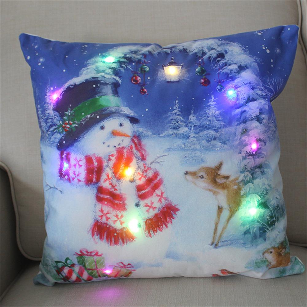 LED Light Christmas Cushion Cover Short Plush Elk Throw Pillow Case for Sofa Luminous Santa Clause Printed Pillowcase Home Decor