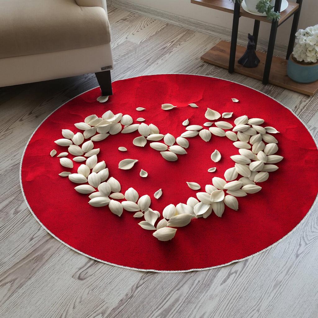 Walentynki Dywan Okrągły z Płatków Róż Wizualny Stereoskopowy Wzór Róż Miłości Dywan do Salonu Sypialni