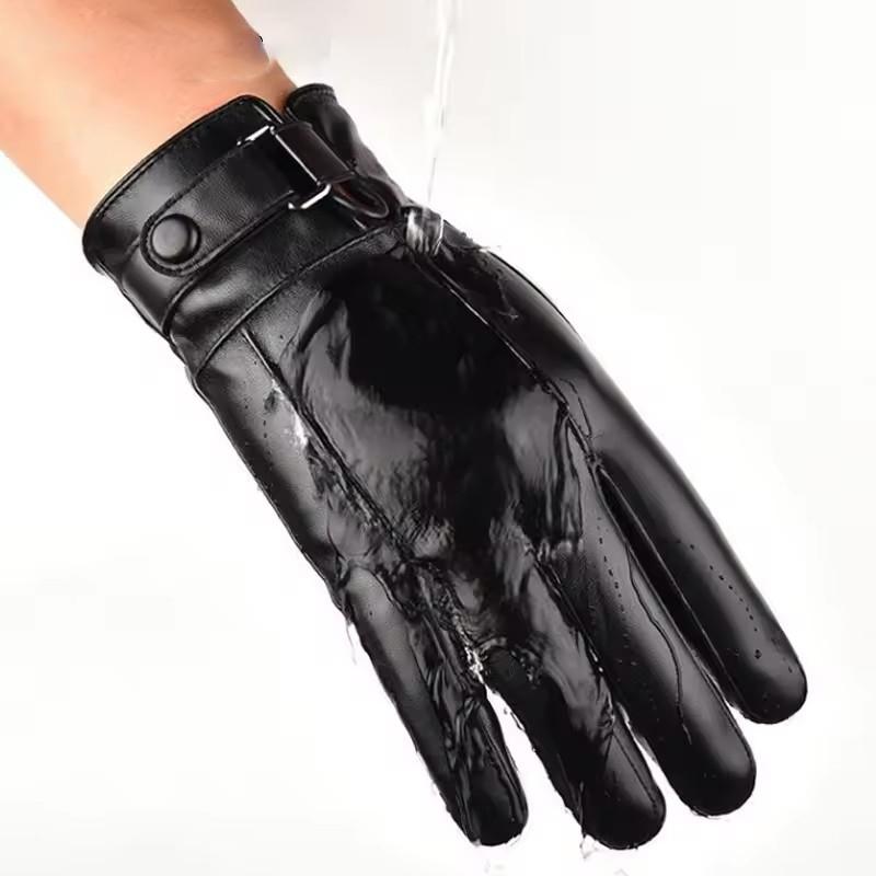 New Men's PU Gloves Winter Thickened Warm Ride Gloves Leather Waterproof Windproof Touch Screen Protector Warm Motorcycle Gloves