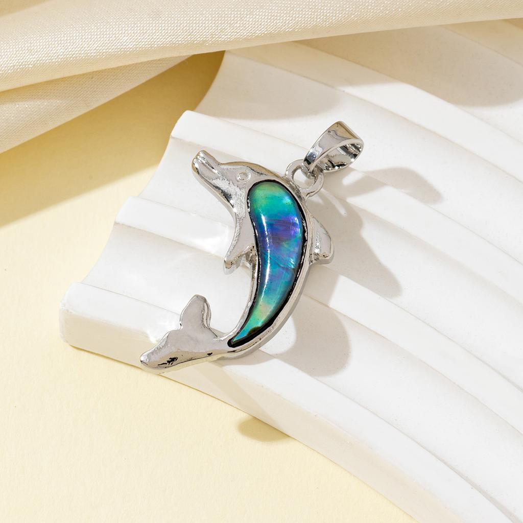 1pc Dolphin Natural Shell Pendant 27x19mm Silver Frame Iridescent Abalone Mother Pearl Ocean Charm DIY Necklace