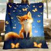Cute Fox and Butterfly Pattern Flannel Printed Blanket Suitable for All Seasons Suitable for Living Room Office Sofa and Travel