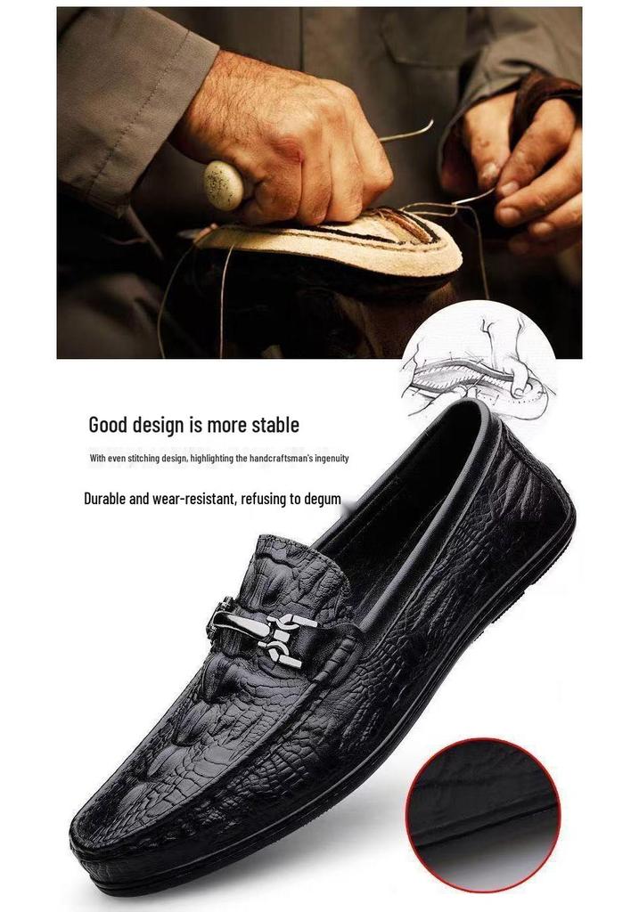 Italian Men's Crocodile Pattern Leather Driving Shoes - High-End Casual Loafers