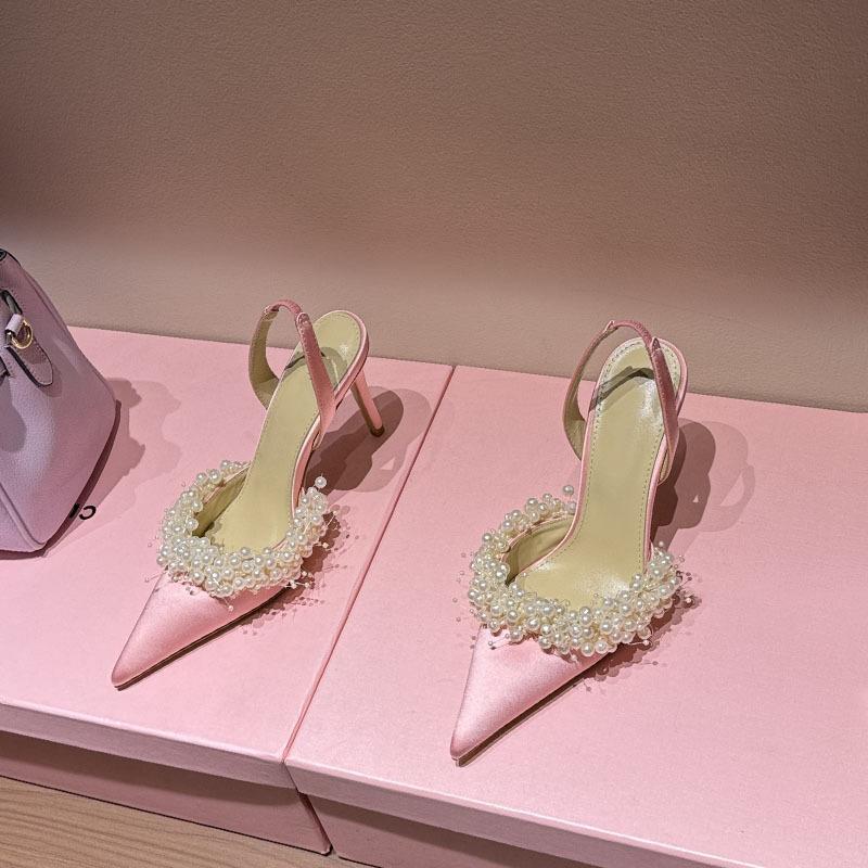 Fashion Summer 2025 New French Elegant Pointed-Toe Pearl Lady Stilettos Wedding Shoes And Banquet Shoes