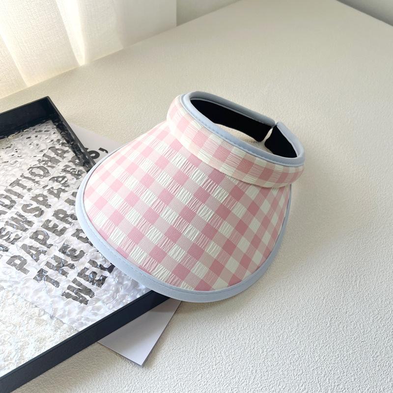 New dopamine checkerboard contrasting color empty top sunscreen hat girls summer outdoor big brim sun hat