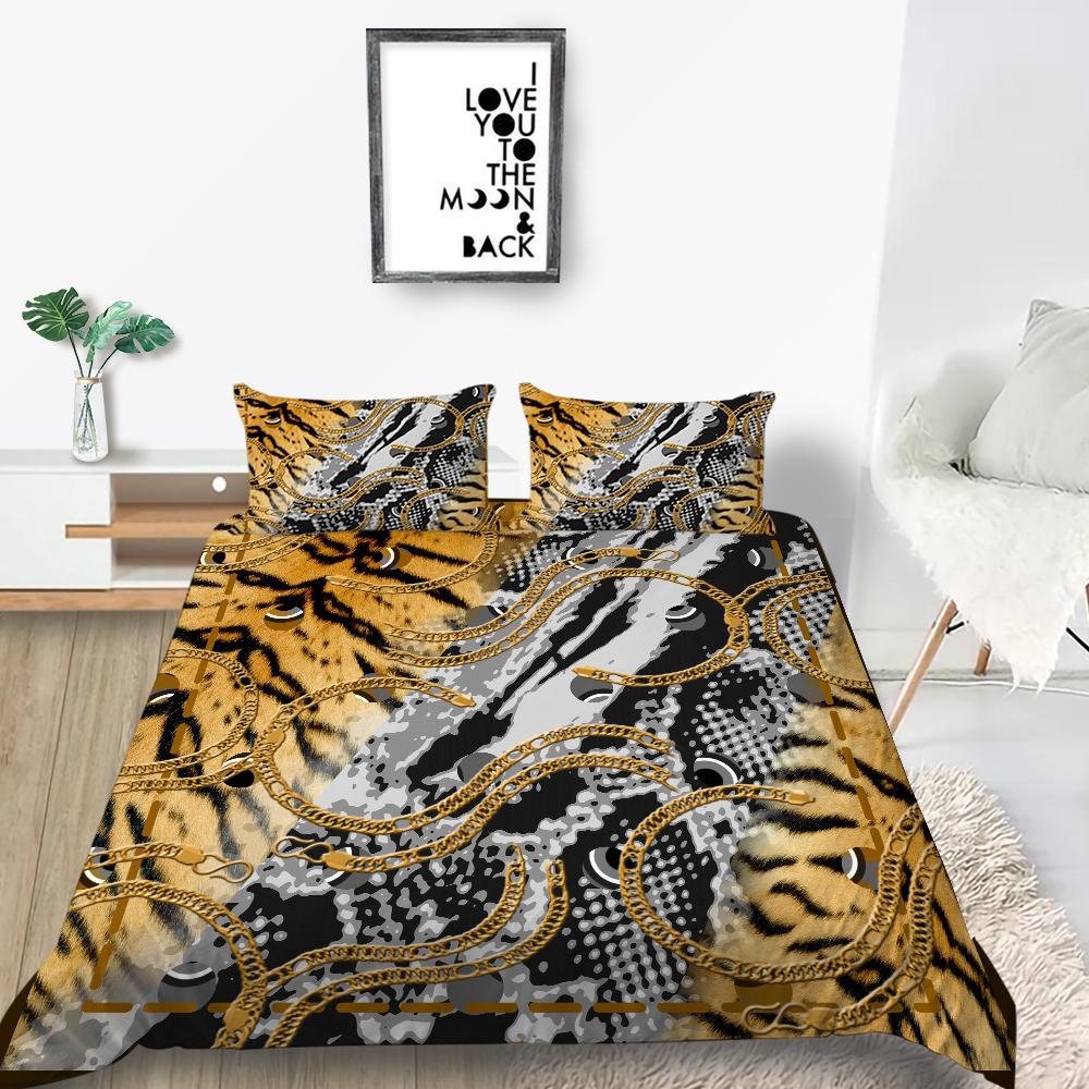 Klassische Luxusbettwäsche, luxuriöser Druck, Bettbezug, Kissenbezug, 2 oder 3 Doppelbetten in voller Größe, Mikrofaserstoff, weich, waschbar, mit Reißverschluss, Heimdekoration