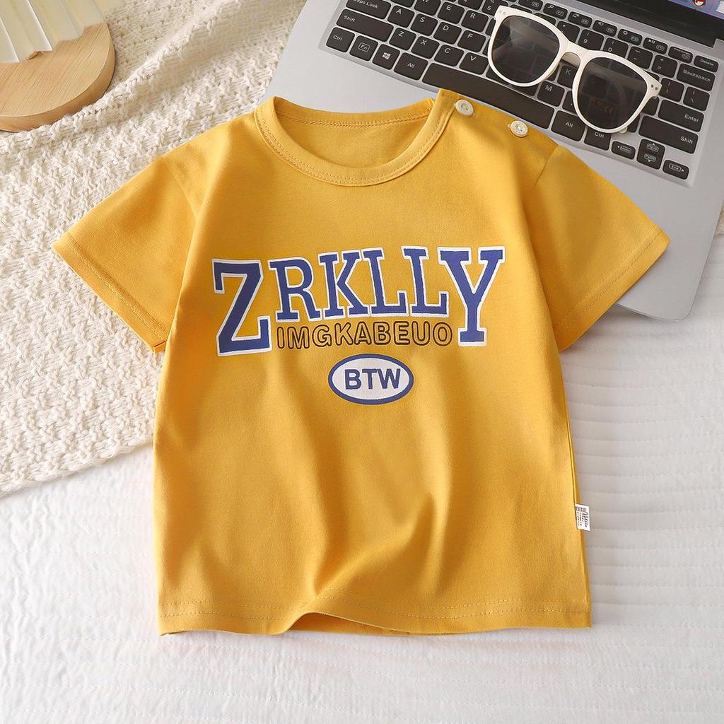 Letní trička s krátkým rukávem 2026 pro chlapce a dívky Miminko Jaro Kulatý výstřih Kreslený bavlněný top pro děti