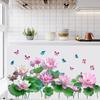 Self-Adhesive Waterproof Wall Sticker Lotus Lotus Leaf Butterfly Design for Living Room Bedroom Hallway Home Decoration
