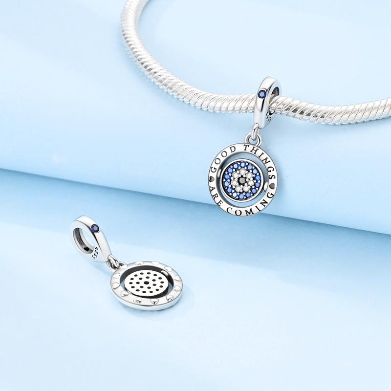 Charms Original Copper Blue Zircon Rotating Eye Pendant Beads Fit Bracelet Women Jewelry Diy Fine Gift Accessory