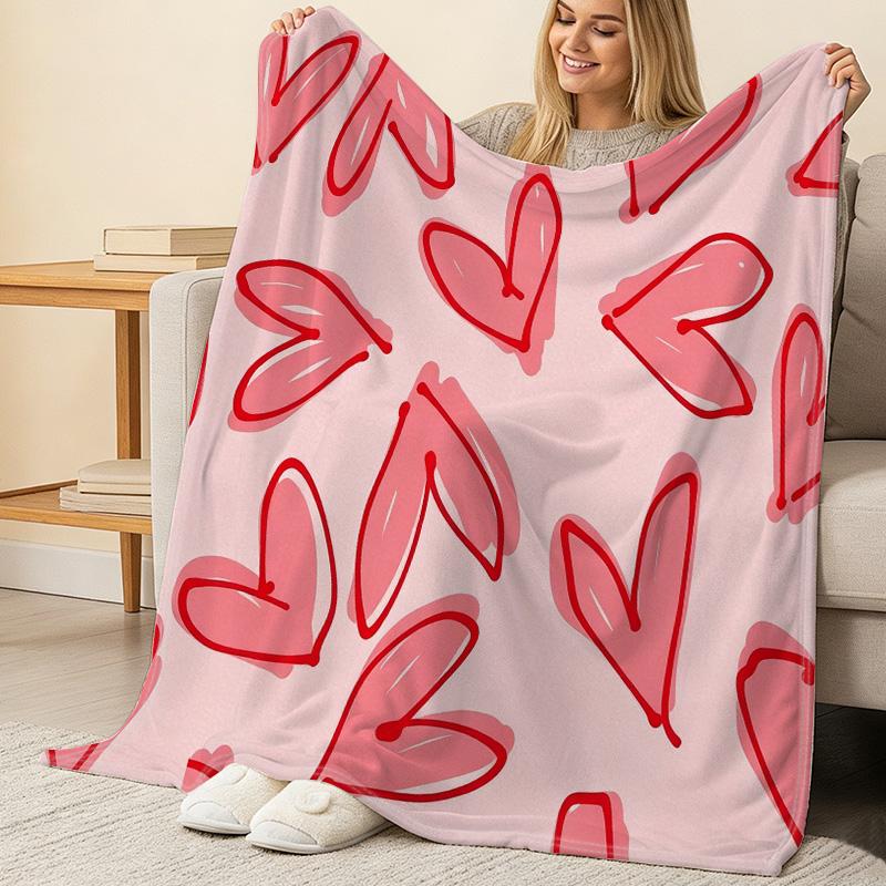 Lightweight Flannel Blanket Cute Heart Pattern Soft Cozy Warm Throw for Home, Car, Halloween & Christmas Decor