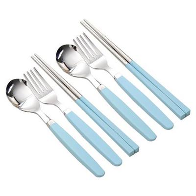 Raonnuri Pick Me Color Basic Çocuk Kaşık ve Çatal Seti, [Kaşık 2p + Çubuklar 2p + Çatal 2p], [Gök Mavisi]