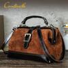 Damen Handtasche aus Wildleder und Rindsleder mit mehreren Fächern und Metallschnalle zum Tragen über einer Schulter oder als Crossbody Tasche