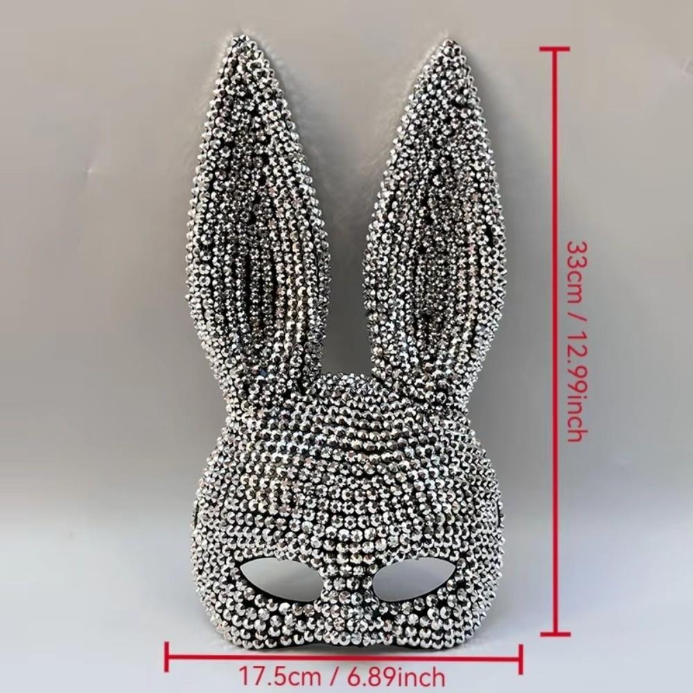 Crystal Studded Rabbit Ear Mask Full Acrylic Rhinestone Rhinestone Face Mask Party and Cosplay