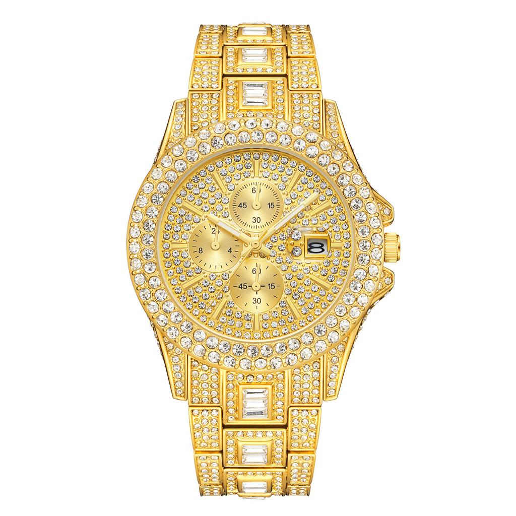 MISSFOX Uhren für Herren Luxus Diamantuhr Hip Hop Wasserdichte Quarz Armbanduhren Datumsanzeige