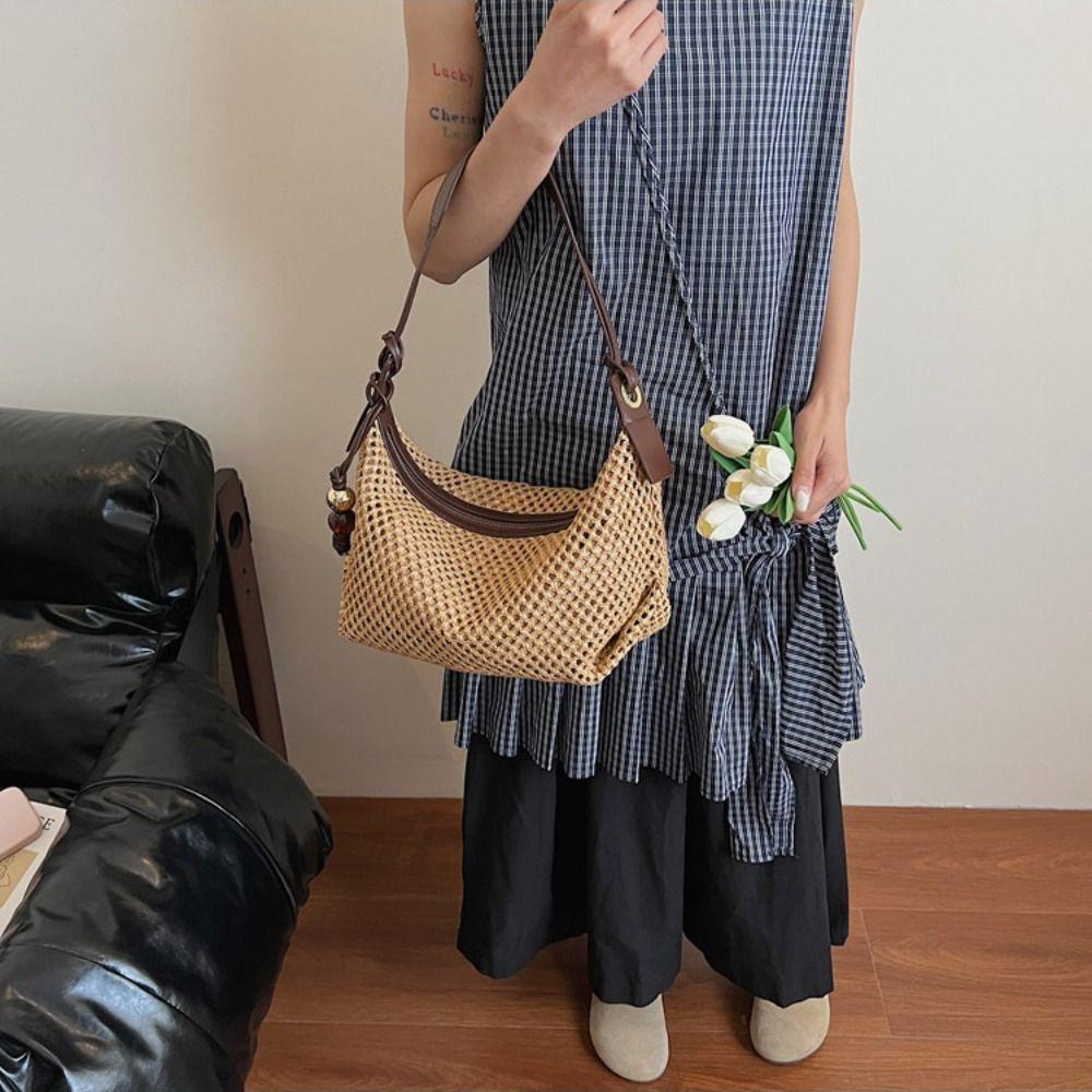 Summer Weave Straw Bag Shoulder Bag Underarm Woven Bag Fashion Beach Bag Streetwear