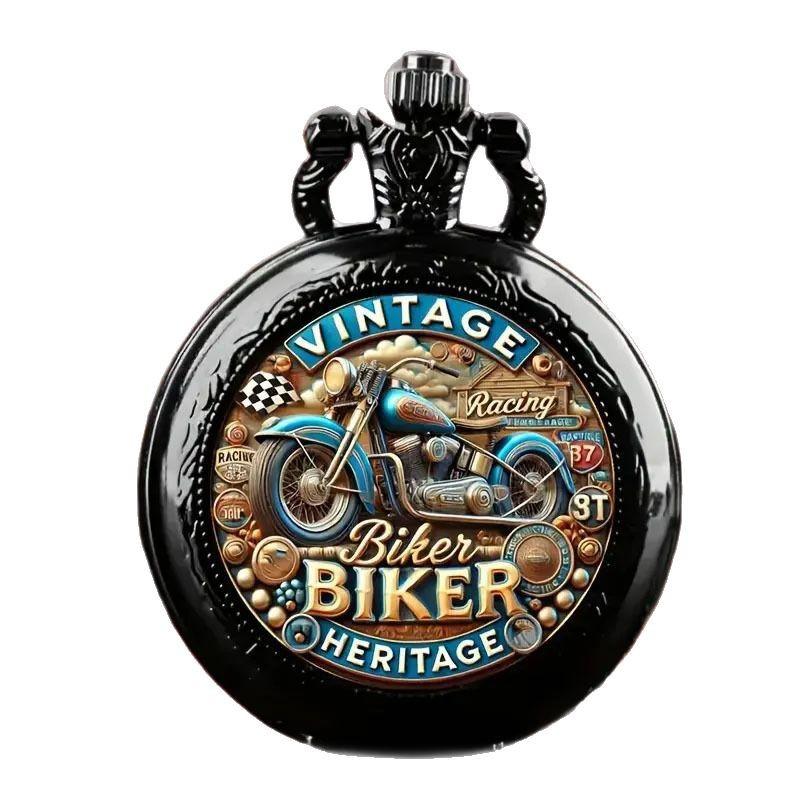 Vintage motocyklové křemenné kapesní hodinky Muži Ženy Náhrdelník s přívěskem řetízek s přívěskem Hodiny Dárky