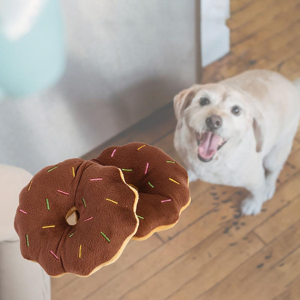 Plush Surface Plush Donut Toy Round Shape Cartoon Stuffed Toy Dog Chew Ring Small Medium Dogs