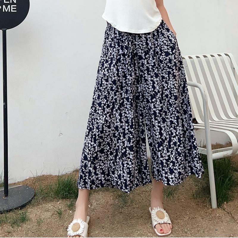 Damen Frühling und Sommer Neu Süßes Blumenmuster Draußen Tragen Baumwolle Locker Freizeit Neun-Minuten-Hose Rock Hose
