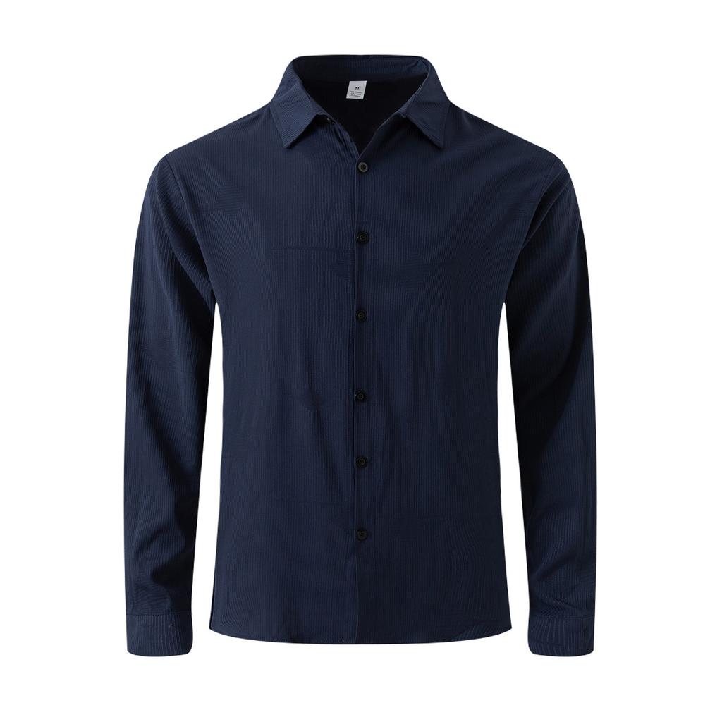 Pánská košile s klopou, jednobarevná, na knoflíky, s dlouhým rukávem, pánská ležérní pruhovaná jednořadá košile s dlouhým rukávem